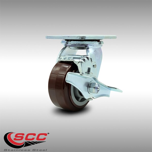 4 Inch Stainless Steel Polyurethane Swivel Caster with Roller Bearing and Brake
